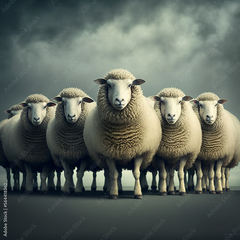 Fototapeta premium Flock of sheep staring in the same direction