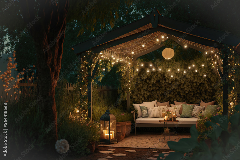 Obraz premium Open-air tree house cafe, great atmosphere light