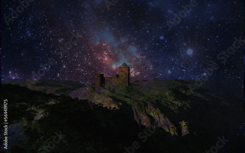 空一面の星と古城