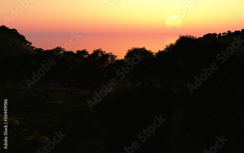 海上の　夕焼け　朝焼け　3DCG風景