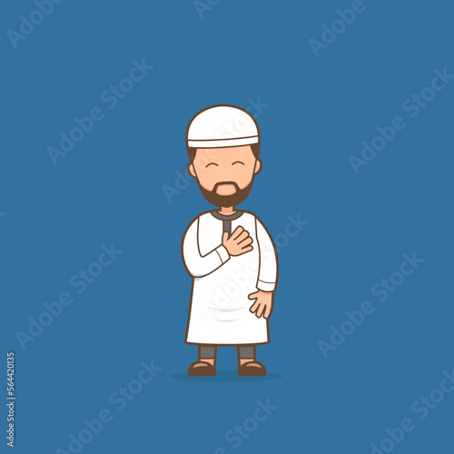 Religious Muslim man cartoon character illustration for ramadhan