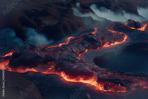 Volcanoes erupting lava