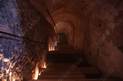 A dark tunnel stone staircase leading downwards