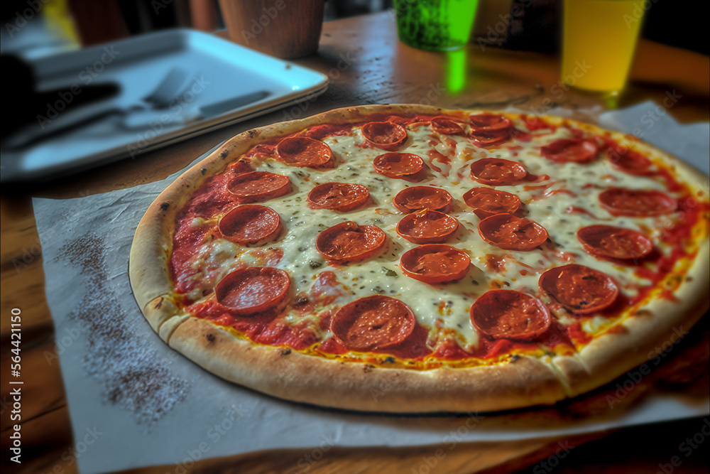 Delicious rustic Pepperoni Pizza from Italy, AI Generative Delicious rustic Pepperoni Pizza from Italy, AI Generative