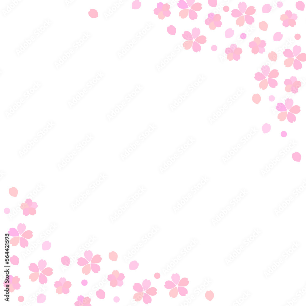 桜の花と花びらのシンプルな白背景の正方形フレーム