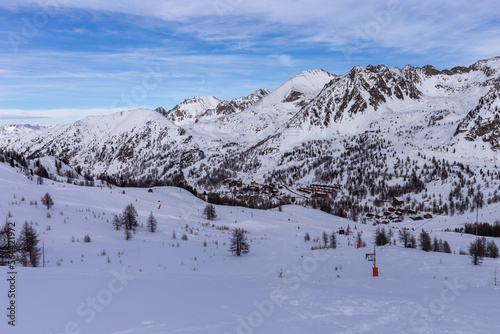 Winter snowy landscape. Nature scenery. Winter background. Alpine scenery. © Elena