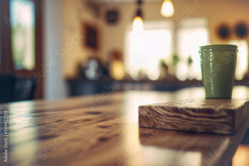 wooden table in cafe With depth of field