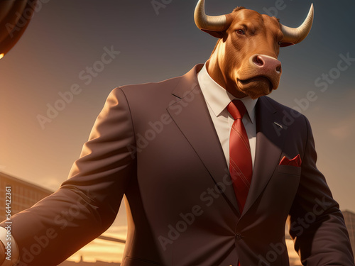 A bull in a business suit. Generative AI © inteamvideo