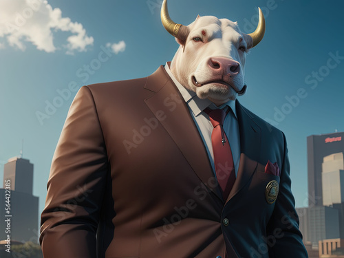 A bull in a business suit. Generative AI