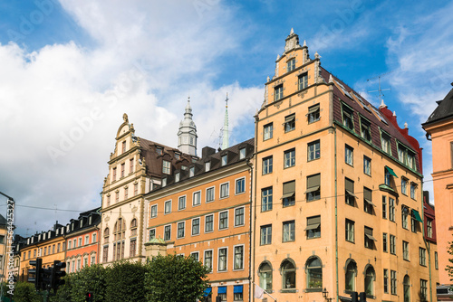 View of historic houses in Gamlastan in summer, stockholm, sweden