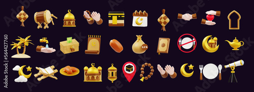 Brown theme 3d Islamic Icon, suitable for Ramadan, Eid al Fitr, and Eid al Adha  