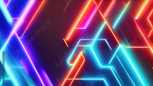geometric neon lights background, abstract, Generative AI
