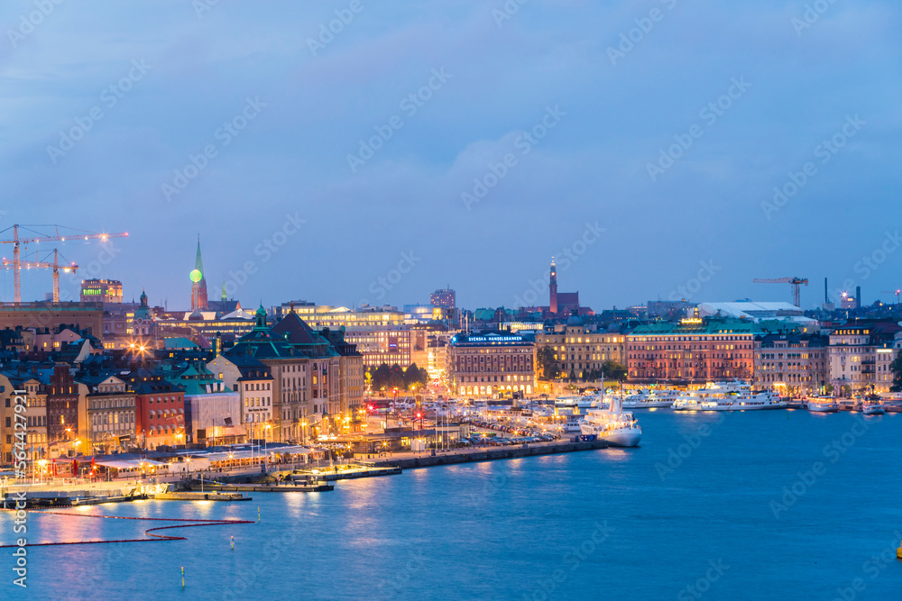 View of stockholm skyline after sunset in summer 
