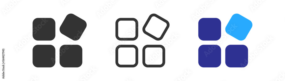Menu square navigation icon. List, more symbol. Mobile app button, ui sign. Outline, flat, and colored style. Flat design. Menu square navigation icon. List, more symbol. Mobile app button, ui sign. Outline, flat, and colored style. Flat design.