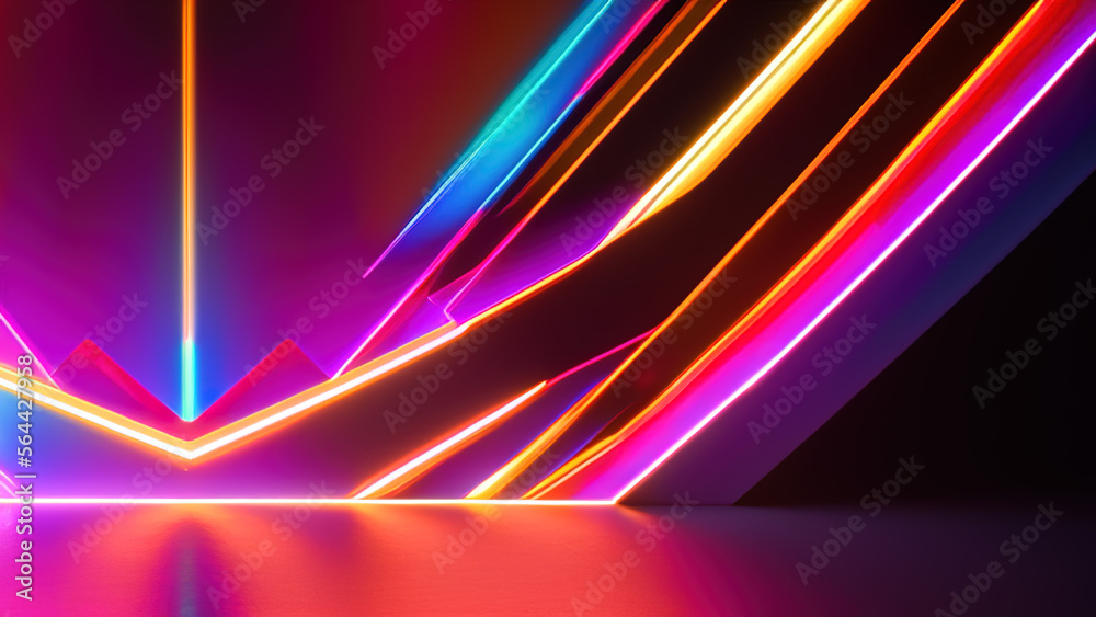Fototapeta premium geometric neon lights background, abstract, Generative AI