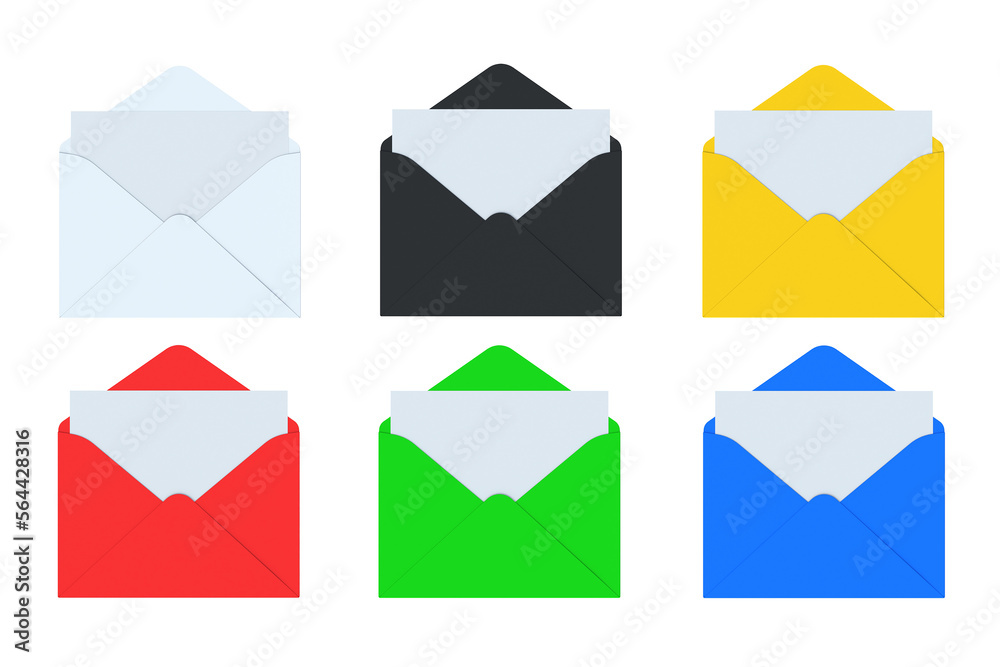 Set of envelopes isolated on white background. 3d render Set of envelopes isolated on white background. 3d render