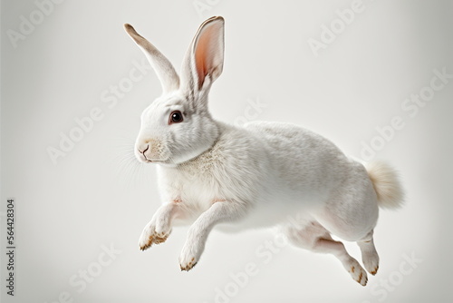 Canvastavla white rabbit jump on white background, full body with free space, Made by AI,Art