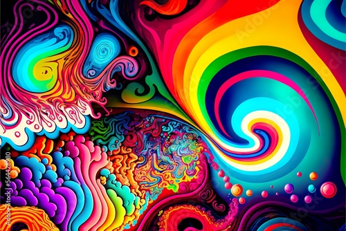 Abstract trendy vivid psychedelic fluorescent swirl rainbow background