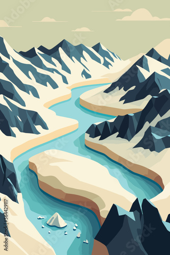 iceberg in north sea or arctic ocean, glaciers landscape vector illustration
