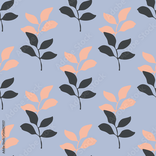 Vector floral seamless pattern. Dark grey and beige leaves.