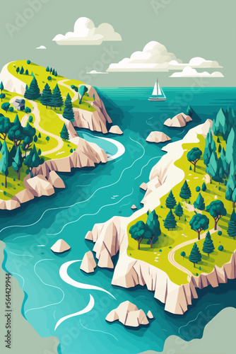 coastline view from above, Sea coastline with rocks around landscape