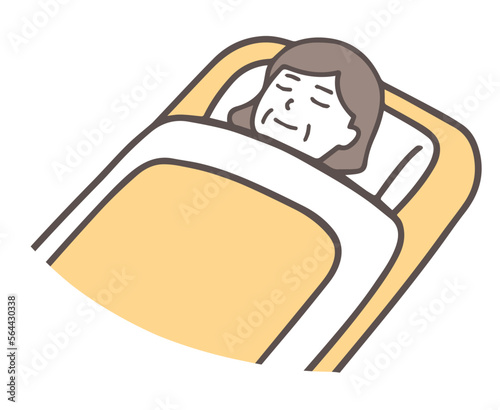 眠る中性、睡眠しているおばさん、黄色