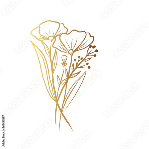 Gold flower line art 