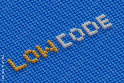 assemble block forming the word low code with 8bit style, 3d rendering photo