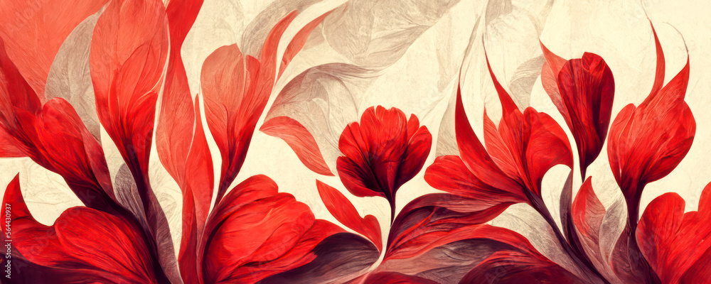 Abstract red flower pattern. Generative AI.