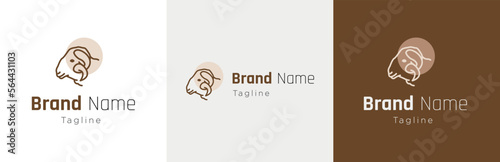 Merino sheep logo design set, wool farm logotype symbol, yarn products emblem concept, merinos goat head editable commercial illustration, knitting store branding, brand identity isolated