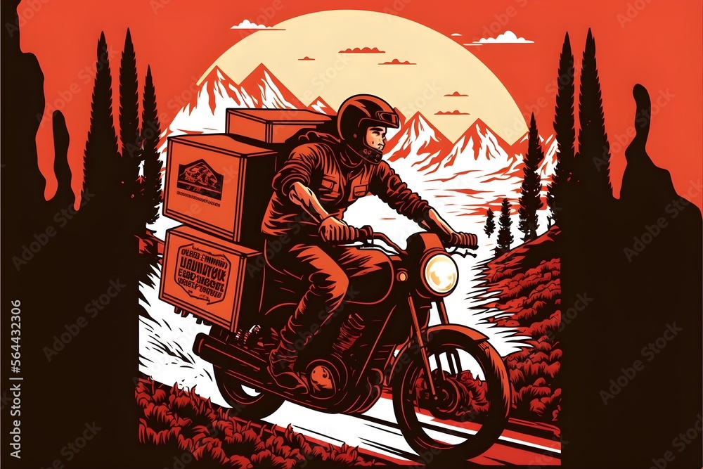 Obraz premium Delivery biker on the route to a destination. Generative AI.