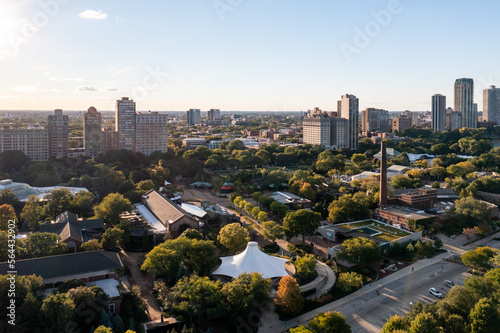 Aerial photograph overlooking the Lincoln Park neighborhood and zoo on a sunny blue sky day. photo