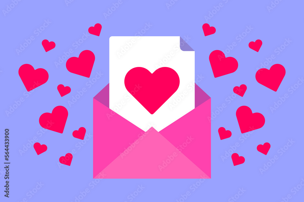 Valentine's Day concept. Paper envelope with a letter, declaration of love. Vector flat illustration.