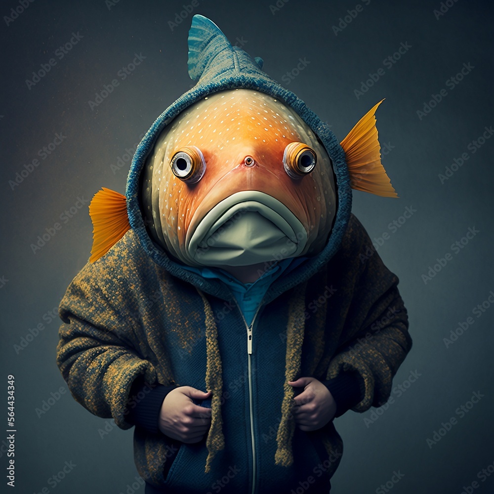 Poster Print A man with a marine fish head 40x40 cm