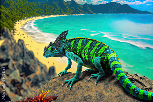 Chameleon at the Beach  generative AI