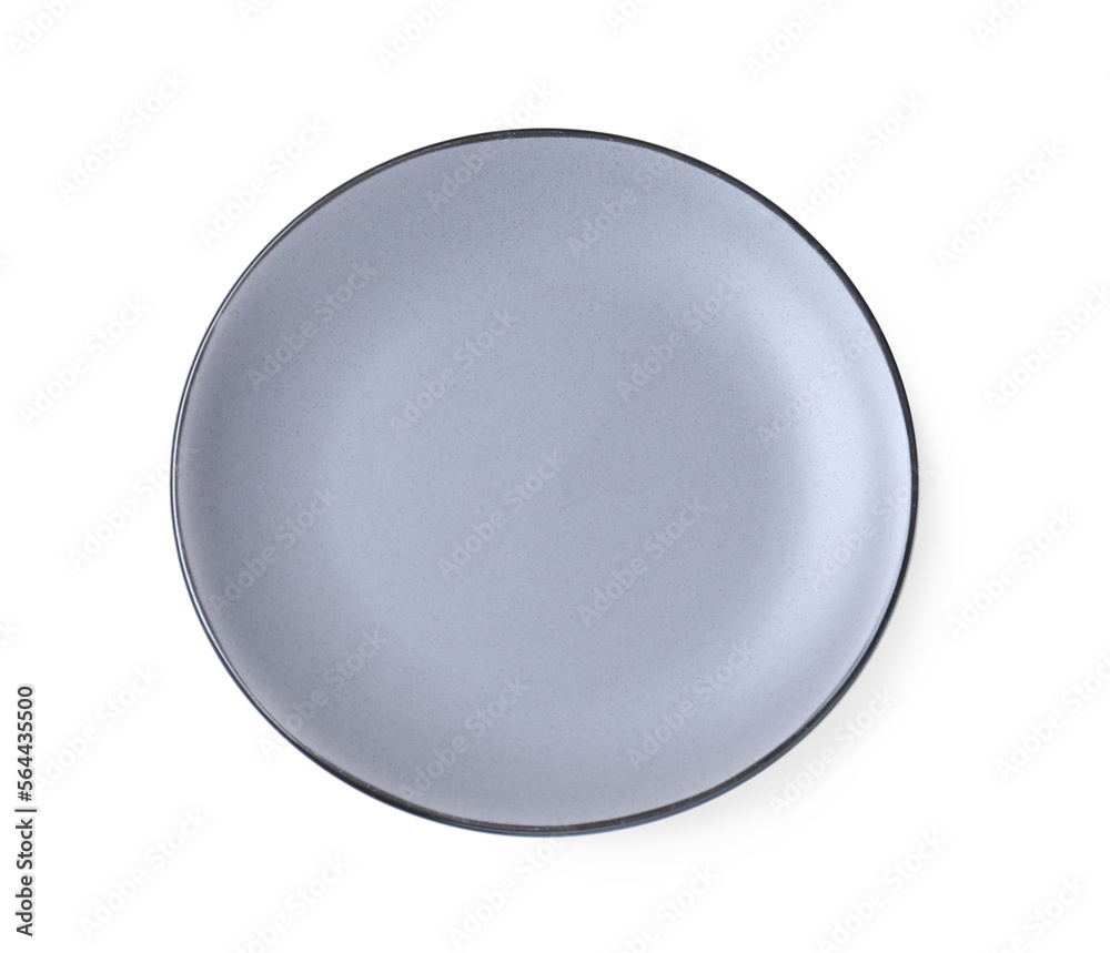 Empty light gray ceramic plate isolated on white, top view Empty light gray ceramic plate isolated on white, top view