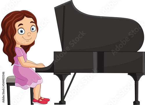Cartoon little girl playing piano