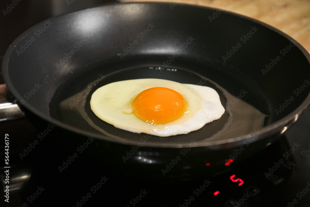 Cooking egg for tasty breakfast in frying pan Cooking egg for tasty breakfast in frying pan