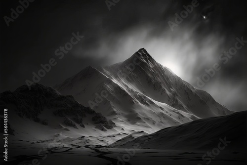 Beautiful Moody Black and White Image of Misty Shrouded Mountain Peak  Generative AI