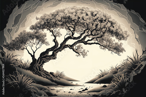 Solitary Sentinel: A Live Oak Tree Standing Alone on a Grey Landscape