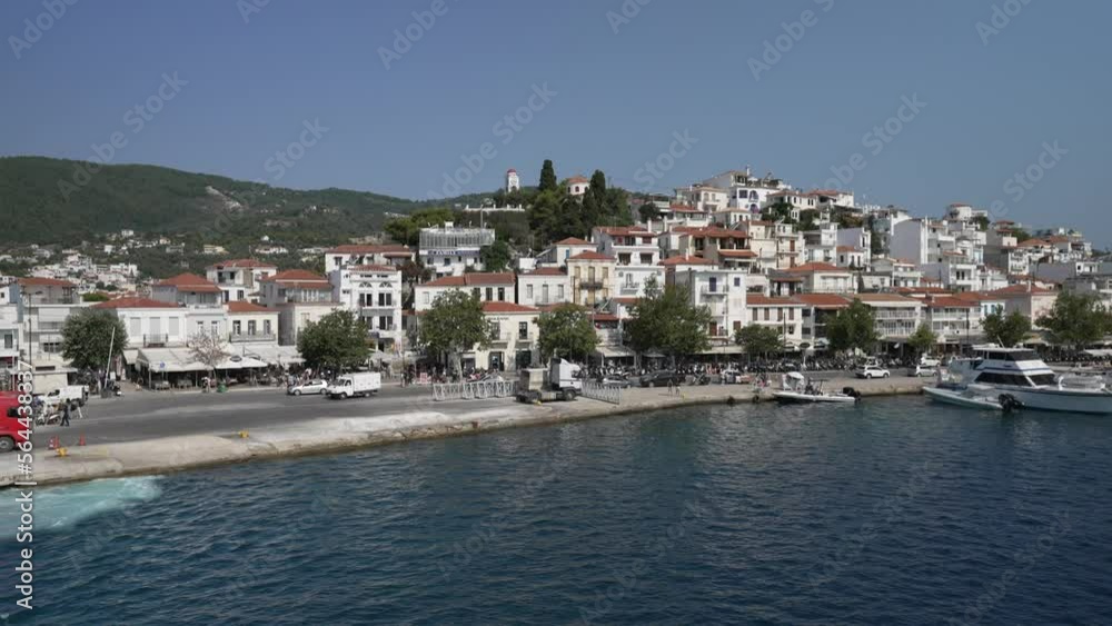Onboard ferry shot leaving port, Skiathos Town, Skiathos Island, Sporades Islands, Greek Islands Onboard ferry shot leaving port, Skiathos Town, Skiathos Island, Sporades Islands, Greek Islands