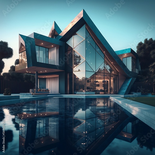 Modern architecture house building with swimming pool