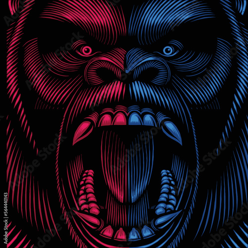 vector colorful dangerous angry gorilla head