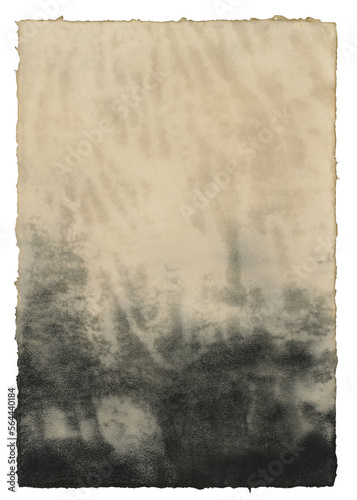 grungy stained art or collage background with natural dye and sumi ink textures on hand-made, deckled-edged paper, isolated over a transparent background, hand made paper backdrop, watercolor pattern