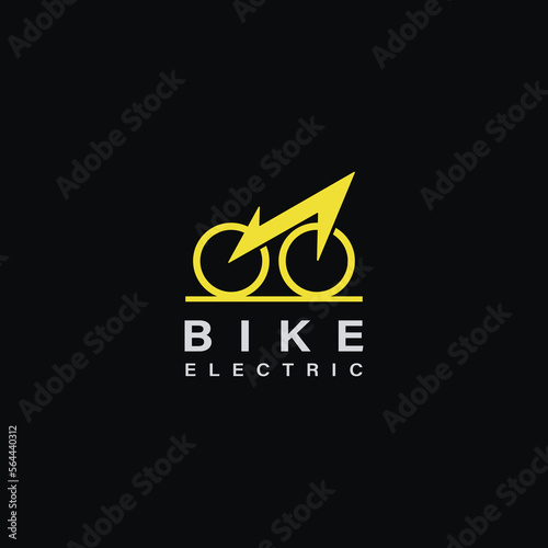 bicycle creative logo with thunderbolt power for electric bike logo design
