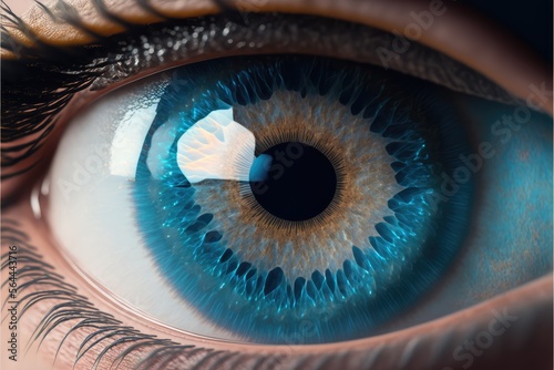 Human blue eye realistic beautiful closeup zoom, Generative AI.