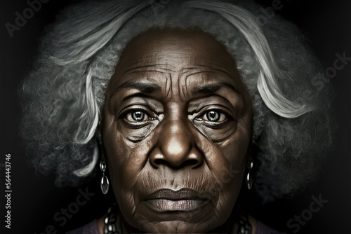 Beautiful studio portrait of a senior black woman looking at the camera. generative AI 