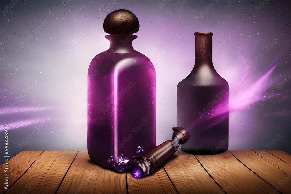 Mystery fantasy game asset magic potion bottle with purple liquid, generative ai technology