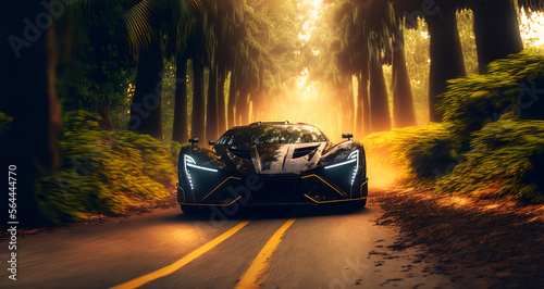 fast car on the jungle road. generative AI