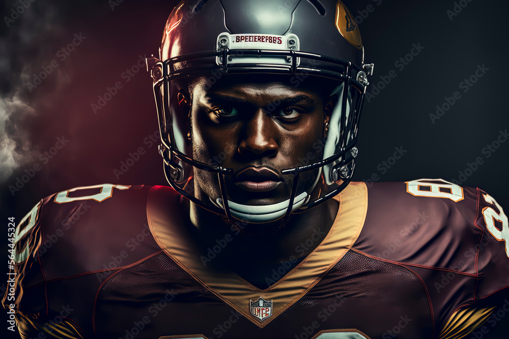 portrait of an American football player with his helmet. generative AI portrait of an American football player with his helmet. generative AI